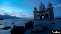 Remains of a mosque destroyed by the earthquake and tsunami is pictured in Palu, Central Sulawesi, Indonesia, Oct. 5, 2018.