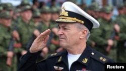 FILE PHOTO: Commander of the Russian Black Sea Fleet Vice-Admiral Viktor Sokolov salutes during a ceremony in Sevastopol, Crimea, Sept. 27, 2022.