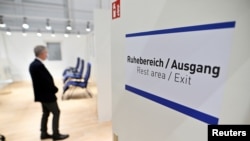 A general view of a coronavirus disease (COVID-19) vaccination centre at the fair ground in Hamburg, Germany, Dec. 18.