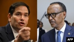 Le secrétaire d'État américain Marco Rubio (à g.) et le président rwandais Paul Kagame.