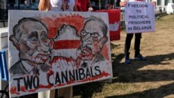 Action in support of protests in Belarus against the regime of Alexander Lukashenko in front of the European Parliament building in Brussels, Belgium on September 21, 2020.