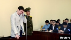 FILE - U.S. student Otto Warmbier cries at court in an undisclosed location in North Korea, in this photo released by North Korea's Korean Central News Agency (KCNA) in Pyongyang on March 16, 2016.
