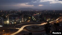 FILE - A general view shows part of the capital Addis Ababa at night, Ethiopia.