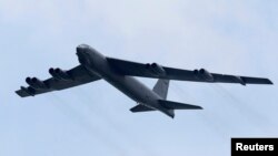 FILE - A B-52 strategic bomber from the United States Air Force. Bombers flying near contested islands received a verbal warning from Chinese ground controllers.