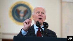 President Joe Biden speaks about the 500,000 Americans that have died from COVID-19, Feb. 22, 2021, in Washington. 