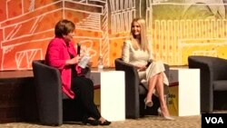 Ivanka Trump’s final stop in Africa was in Abidjan, where she spoke at a summit of female entrepreneurs. (E. Sarai/VOA)