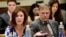 FILE - Fred Warmbier, right, listens as his wife, Cindy Warmbier, speaks of their son Otto Warmbier, an American who died in 2017 days after his release from captivity in North Korea, during a meeting at the United Nations headquarters, May 3, 2018.
