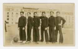 In this 1926 photo provided by the Rita M. Cacas Filipino American Community Archives, University of Maryland, are Filipino sailors in athletic uniforms at US Naval Academy in Annapolis, Maryland.