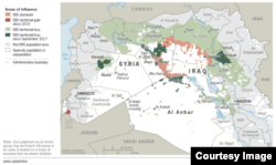 A look at areas of influence in Syria and Iraq, courtesy of the U.S.-led coalition.