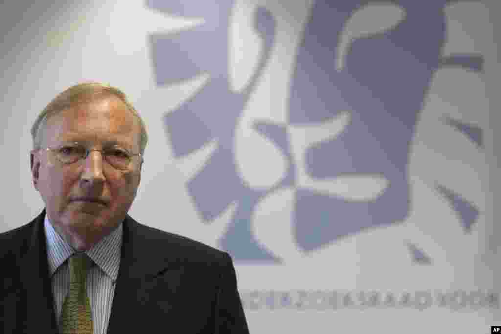 Dutch Safety Board Chairman Tjibbe Joustra at the board's headquarters in The Hague, after publication of its preliminary report into the crash of Malaysia Airlines Flight 17 in The Hague, Netherlands, Sept. 9, 2014. 