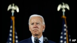 FILE - Democratic presidential candidate Joe Biden speaks at an event in Lancaster, Pa., June 25, 2020.