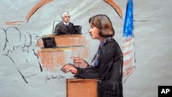 Pengacara pembela Dzhokhar Tsarnaev, Judy Clarke, saat mengantarkan pernyataan pembukaannya pada hari pertama persidangan, Rabu (4/3).