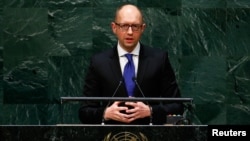 Ukrainian Prime Minister Arseniy Yatsenyuk addresses the 69th United Nations General Assembly at the U.N. headquarters in New York September 24, 2014.