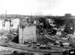 FILE - The Panama Canal is shown under construction in this view looking north at Gatun Upper Locks and Forebay in Panama on Feb. 1, 1911.