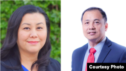 លោកស្រី ស៊ូលី សារ៉ូ (ឆ្វេង)​ និងលោក ស្ទីវ វិបុល​ម៉េង ពលរដ្ឋ​ខ្មែរ-អាមេរិកាំង​ពីរ​នាក់​ ដែលកំពុង​តែ​ប្រកួត​ប្រជែង​យក​តំណែង​ក្រុមប្រឹក្សា​ក្រុង​នៅ​ទីក្រុង​ឡុងប៊ិច រដ្ឋ​កាលីហ្វញ៉ា​ សម្រាប់​ការ​បោះឆ្នោត​ថ្នាក់មូលដ្ឋាន​នៅ​ដើម​ឆ្នាំ២០២០។ 