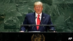 도널드 트럼프 미국 대통령이 24일 뉴욕 유엔본부에서 열린 제74차 유엔총회에서 기조연설을 했다.
