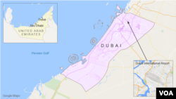 Peta Dubai dan letak bandara internasional Dubai.
