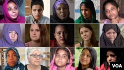 Worth of a Girl — grid of portraits of the 15 women who became child brides and the one who escaped.