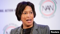 D.C. Mayor Muriel Bowser speaks at the Mayflower Hotel in Washington, Jan. 21, 2019. Bowser is backing Democratic presidential candidate Michael Bloomberg.