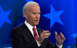 Former Vice President Joe Biden speaks during the U.S. Democratic presidential candidates debate at the Tyler Perry Studios in Atlanta, Nov. 20, 2019.