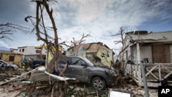 Storm damage from Hurricane Irma is seen in St. Martin, Sept. 7, 2017, in this photo provided by the Dutch Defense Ministry.