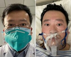 Undated photos show Chinese Dr. Li Wenliang, who was punished for issuing an early warning about the coronavirus, whose death was confirmed, Feb. 7, at the Wuhan Central Hospital, China.