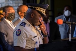 Head of Haitian National Police, Leon Charles, pauses during a news conference in Port-au-Prince, July 12, 2021.