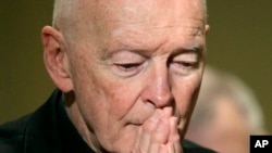 FILE - Cardinal Theodore McCarrick prays during the United States Conference of Catholic Bishops' annual fall assembly in Baltimore, MD.