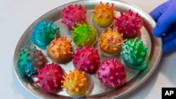 Master confectioner Torsten Roth presents his so called 'Corona Antibody Pralines' in the Roth Backery in Erfurt, central Germany.