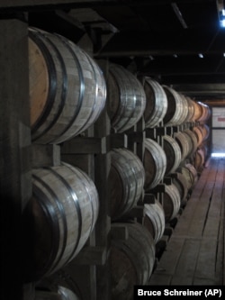 Bourbon ages in barrels at the Jim Beam distillery in Clermont, Kentucky.