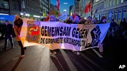 FILE - Blockupy demonstration in Duesseldorf, Germany, Nov 14, 2012.