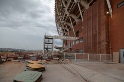FILE - A general external view of the Olembe complex at the Olembe stadium in Yaounde, Cameroon, Aug. 8, 2021.