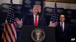 Presiden Amerika Serikat, Donald Trump dalam konferensi pers di Davos, Swiss, 22 Januari 2020. 
