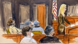 Defense attorney Laura Menninger, far right, presents summations to the jury as Ghislaine Maxwell, seated far left at the defense table, listens during her sex trafficking trial, in New York, Dec. 20, 2021.