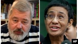 ماریا رسا (راست) و دمیتری موراتوف، برندگان جایزه صلح نوبل