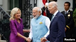 ប្រធានាធិបតី​ស.រ.អ.​លោក Joe Biden ស្វាគមន៍​នាយករដ្ឋមន្ត្រី​ឥណ្ឌាលោក Narendra Modi នៅសេតវិមាន​ក្នុង​រដ្ឋធានីវ៉ាស៊ីនតោន