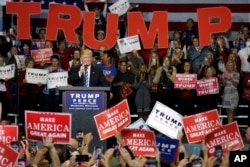 Republican presidential candidate Donald Trump speaks at a rally in Waukesha, Wisconsin, Sept. 28, 2016.