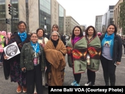 Indigenous Women Rise. A group of Native American women attending the Women's March in Washington, January 21, 2017 (Credit Anne Ball/VOA)