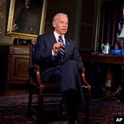 US Vice President Joe Biden records the weekly speech, May 27 2011