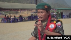 Senior KNLA commander commander Eh K’Lu is seen at the Karen Revolution day ceremonies Jan. 31, 2019, in Karen state, Myanmar, near the Thai-Myanmar border.