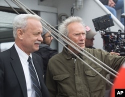 Clint Eastwood and Tom Hanks on the set of "Sully" - 2016