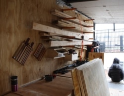 Inside the mobile woodshop.