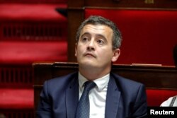 FILE - Gerald Darmanin, French Budget Minister, attends the questions to the government session at the National Assembly in Paris, Oct. 23, 2018.