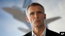 NATO Secretary General Jens Stoltenberg attends a press conference after an alliance military demonstration in Zaragoza, Spain, Nov. 4, 2015.