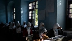 Afghan girls participate a lesson at Tajrobawai Girls High School, in Herat, Afghanistan, Nov. 25, 2021.