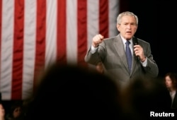 FILE - U.S. President George W. Bush speaks about his administration's war on terror while at Tippecanoe High School in Tipp City, Ohio, April 19, 2007.