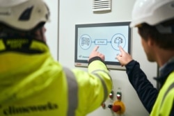 This September 2021 image provided by Climeworks AG shows a chart at a plant called Orca near Reykjavik, Iceland. The plant is the largest such facility in the world, capturing about 4,000 metric tons of carbon dioxide per year.