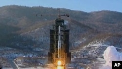 North Korea's Unha-3 rocket lifts off from the Sohae launching station in Tongchang-ri, Dec. 12, 2012.