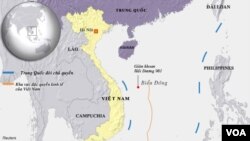 Bản đồ nơi Trung Quốc đặt giàn khoan dầu Hải Dương 981.