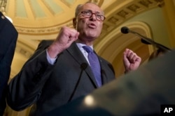 Senate Minority Leader Chuck Schumer of New York speaks at a news conference on Capitol Hill in Washington, July 18, 2017. Schumer sees a window for compromise with Republicans on health care.